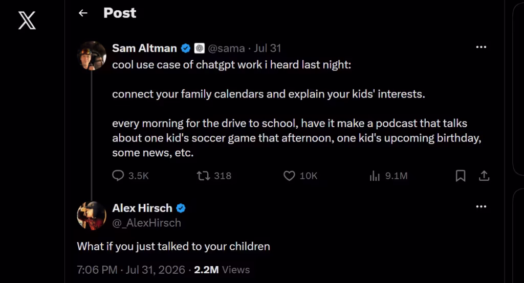 Sam Alman talks about parenting with AI