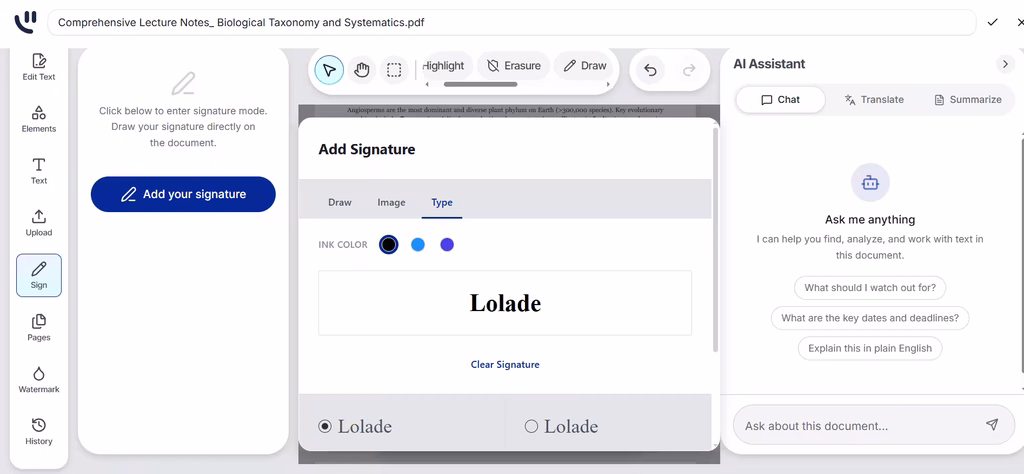 Signing a document with Lumr